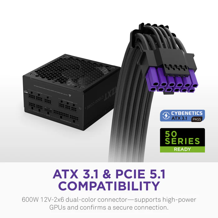 NZXT C1000 Gold Core - 1000W ATX 3.1 Power Supply - 80 PLUS Gold - Cybenetics Platinum - Fully Modular - PCIe 5.1 600W 12V-2x6 - Zero RPM Fan - 105°C Capacitors - Black