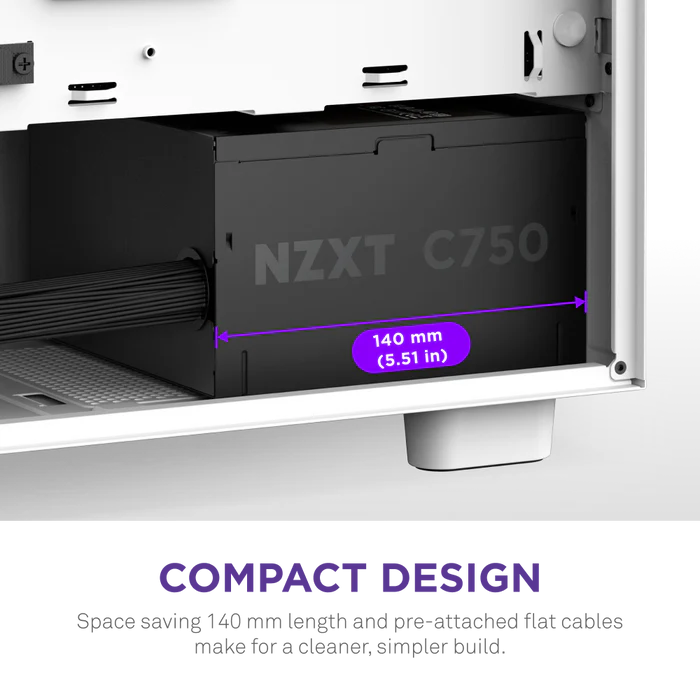 NZXT C750 Bronze 750W ATX Power Supply, 750 Watts Capacity, 80 Plus Bronze Certified, Non-Modular Design, 120mm FDB Fan, Matte Black-Sleeved Main Cables, Black