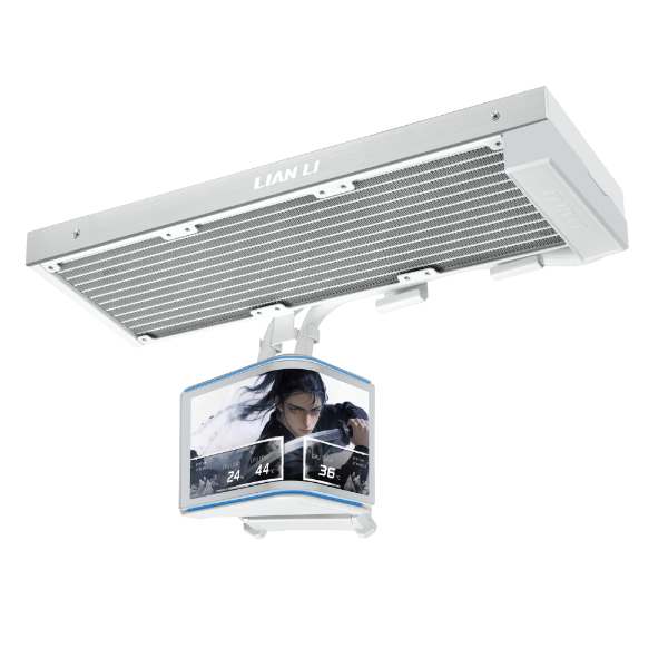 Lian-Li HydroShift II OLED Curved Liquid CPU Cooler, 360mm Radiator, 3x UNI FAN P28 V2 Fans, 6.67″ 2K 60Hz Curved OLED Display, 3000 RPM Fan Speed, white
