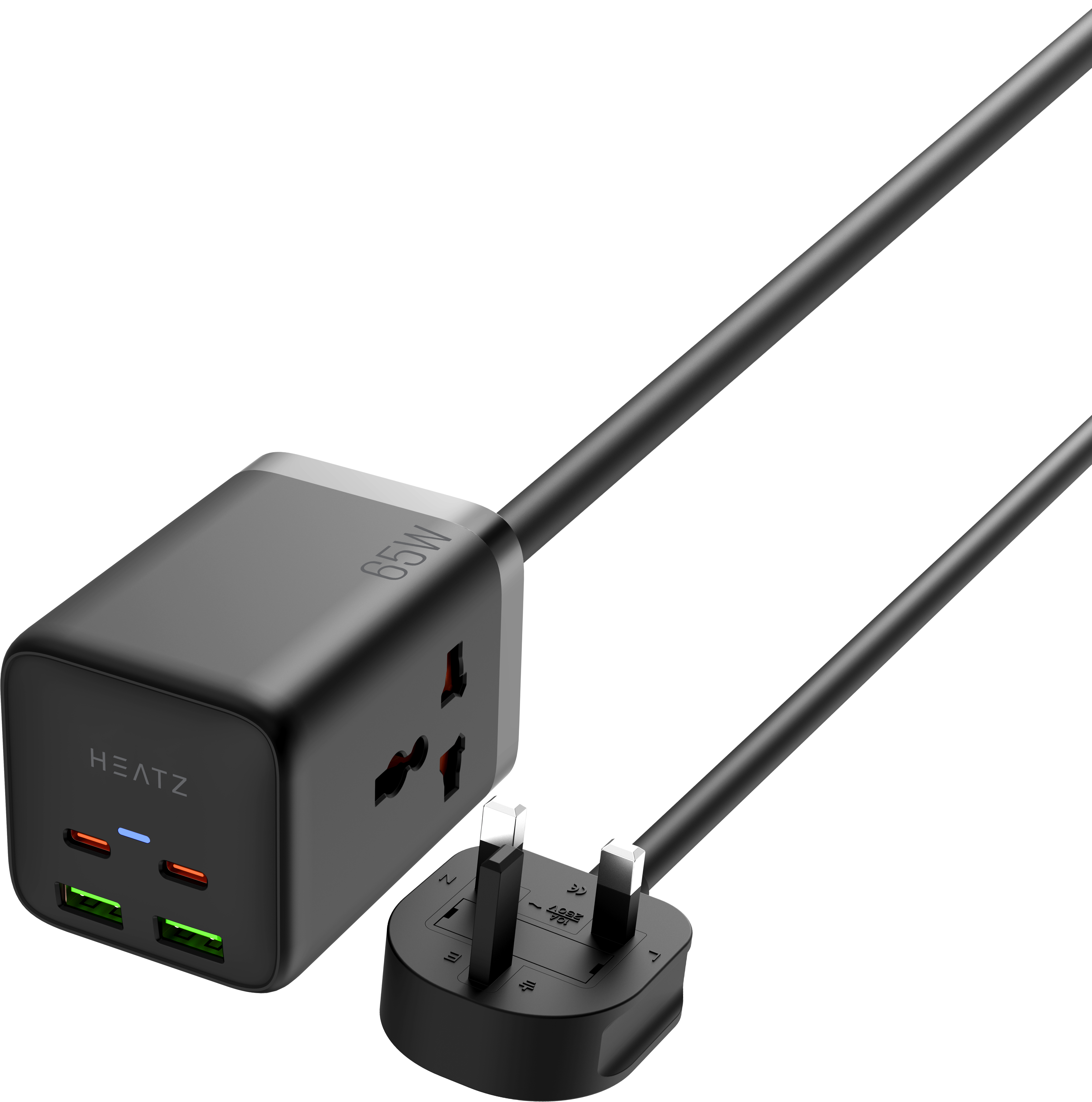HEATZ ZA66 6-in-1 Power Adapter – 65W GaN, 2 USB, 2 PD, 2 Power Sockets