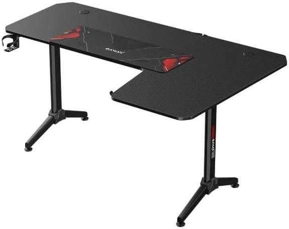 Gamax HY-R L-Shaped Gaming Table with Mousepad, Headphone Hook, Cup Holder, And Cable Management, 1.2mm Thick Steel, P2 Carbon Fiber Grain, 160x100x75cm Size | HY-R