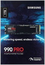 Samsung 990 Pro 1 TB NVMe M.2 Internal SSD, PCIe Gen 4.0 x4, NVMe 2.0 Interface, 7450 MB/s Sequential Read Speed, 6900 MB/s Sequential Write Speed, V-NAND 3-bit MLC | MZ-V9P1T0BW