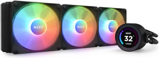 NZXT Kraken Elite 360 RGB AIO Liquid CPU Cooler, 360mm Aluminum Radiator, 2.36" LCD Display, 3 x 120mm PWM Fans, 1800 RPM Fan Speed, 78.86 CFM Airflow, 15.75" Nylon Rubber Tubing, Black | RL-KR36E-B1