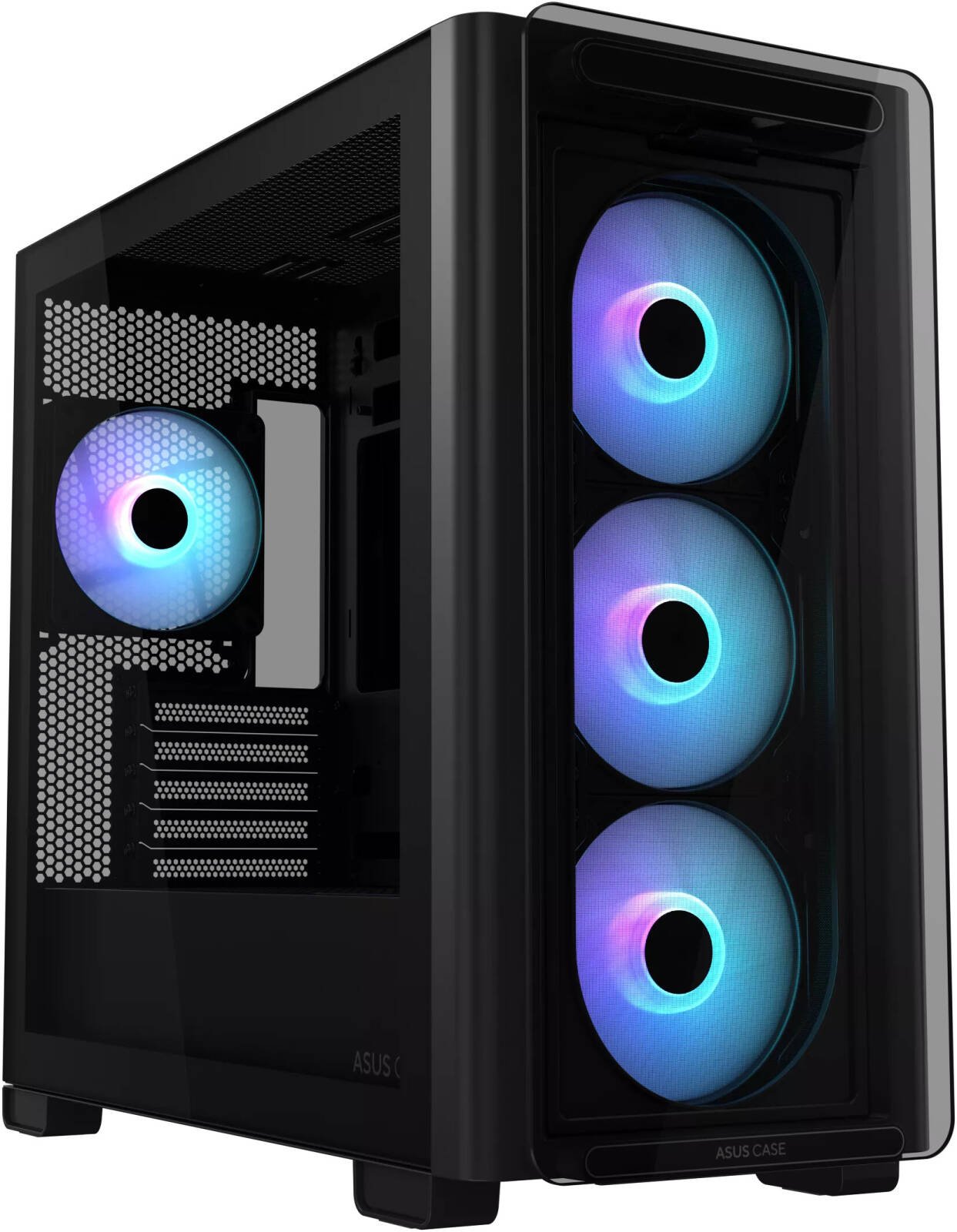 ASUS A23 Plus Computer Case, 4x Pre-Installed aRGB Fans, Up to 360mm Radiator & 7x 120mm Fan Support, 380mm Graphics Card Compatible, Front Panel USB Type-C I/O, Black | 90DC00K0-B19010