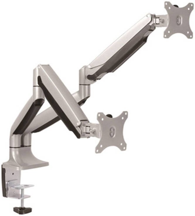 Skill Tech Dual Monitor Arm Stand Desk Mount Bracket with Height Adjustable Full Motion Double Arm Desktop Clamp Mount for 13"-32" LCD LED Screens VESA 75-100mm 1kg Up to 9kg | SH100-C024
