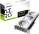 GIGABYTE GeForce RTX 4060 AERO OC Graphics Card, 8GB GDDR6 128 bit Memory, 2550 MHz Core Clock, 17Gbps Memory Speed, 3072 CUDA Cores, PCI-E 4.0, DP.4a*2 / HDMI 2.1a*2, White | GV-N4060AERO OC-8GD