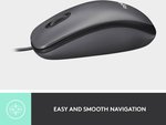 Logitech M100 Wired USB Mouse, Smooth Cursor Control, No Software Set Up, Gray - Black | 910-005003