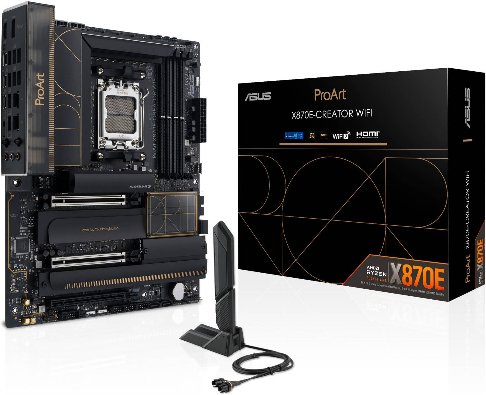 ASUS ProArt X870E-Creator WIFI AM5 ATX Motherboard, AMD X870E Chipset, 4x DDR5 DIMM Slots, 192GB Max Memory, 4x M.2 PCIe Slots, 2x PCIe 5.0 x16 Slots, Bluetooth v5.4 | 90MB1IG0-M0EAY0