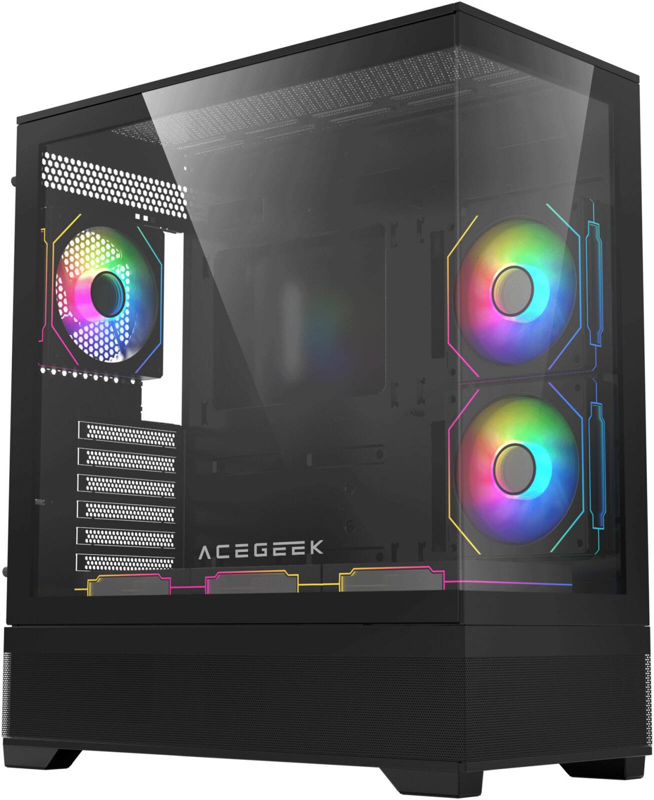 AceGeek Cruiser L460 Computer Case, Up to 360mm Radiator & 9x Fan Support, 0.7mm Tempered Glass & SPCC Material, USB 3.0, USB 2.0, Type-C, HD Audio I/O Ports, Black | AC-CRUISER-L460-BK