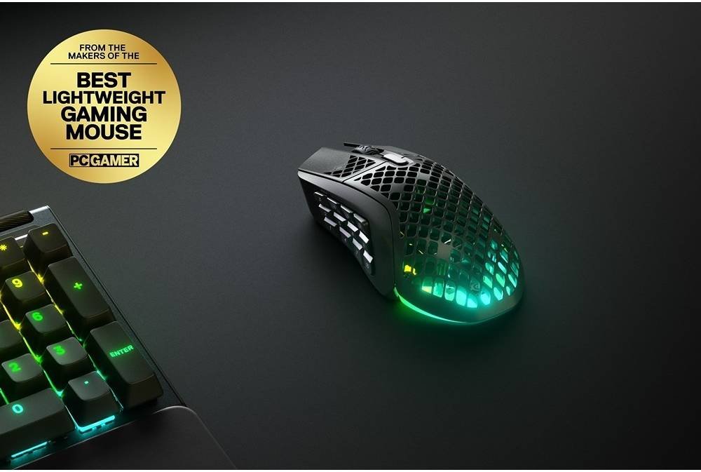 SteelSeries Aerox 9 Wireless Gaming Mouse, 40G Acceleration, 18000 in 100 CPI Increments, Ultra Lightweight, 3 RGB Zone, IP54 Water Resistance, Bluetooth 5.0,180H Battery Life, USB-C, Onyx | 62618