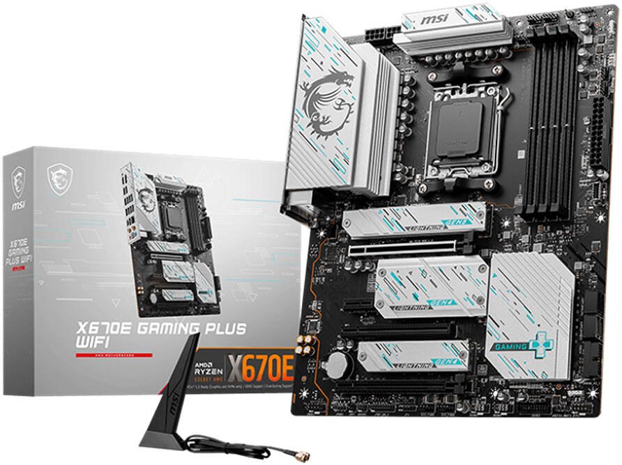 MSI X670E GAMING PLUS WIFI AM5 ATX Motherboard, AMD X670 Chipset, 4x DDR5 UDIMM / 192GB Max, Wi-Fi 6E / BT 5.3, 2.5Gbps LAN, 4x M.2, 3x PCI-E x16, USB 3.2 Gen2 Type C, 1x HDMI, 1x DP | 911-7E16-003