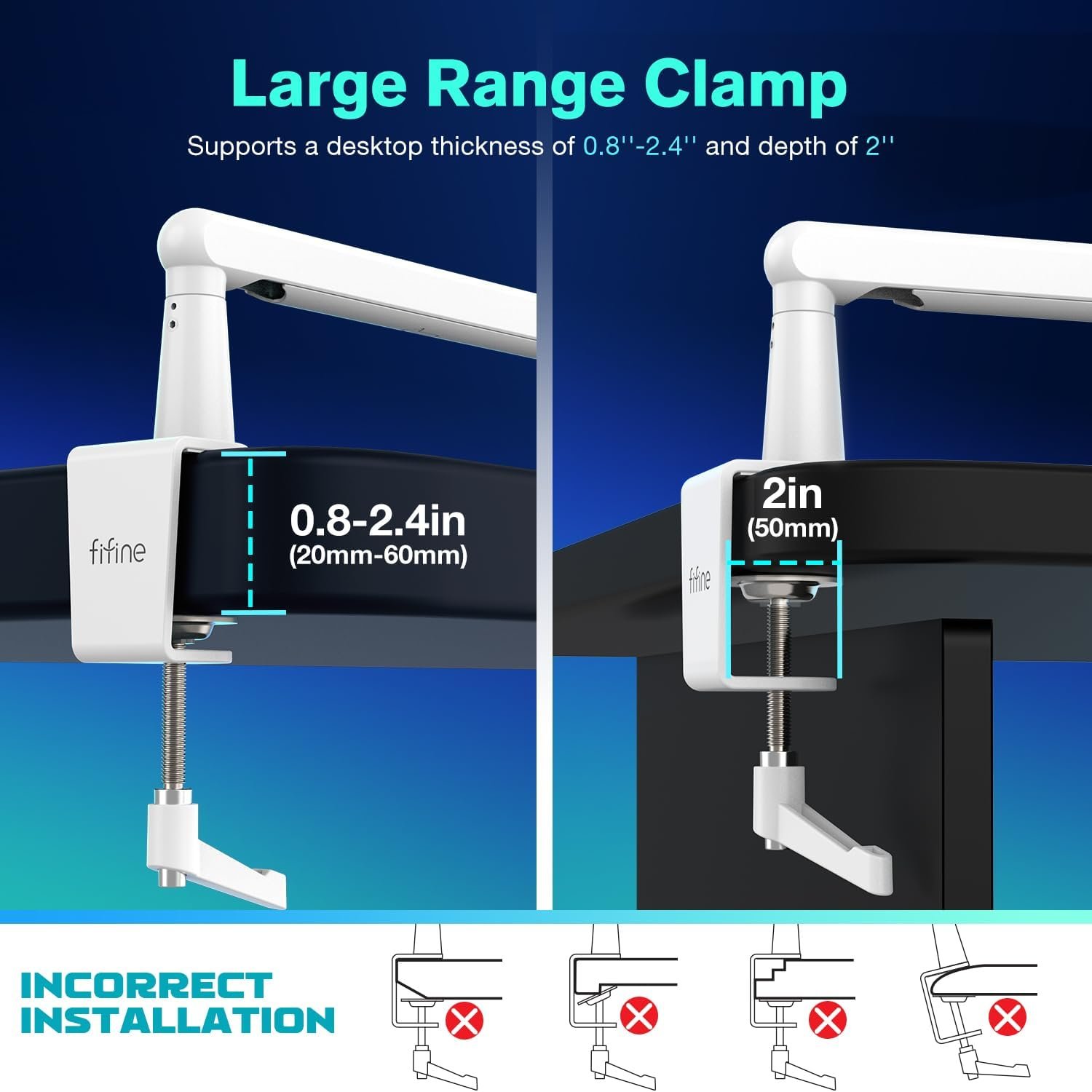 FIFINE Boom Arm Mic Stand, Low Profile Microphone Arm Stand, Podcast Mic Boom Arm with Desk Mount, Cable Channels Management, Metal Boom Arm White for...