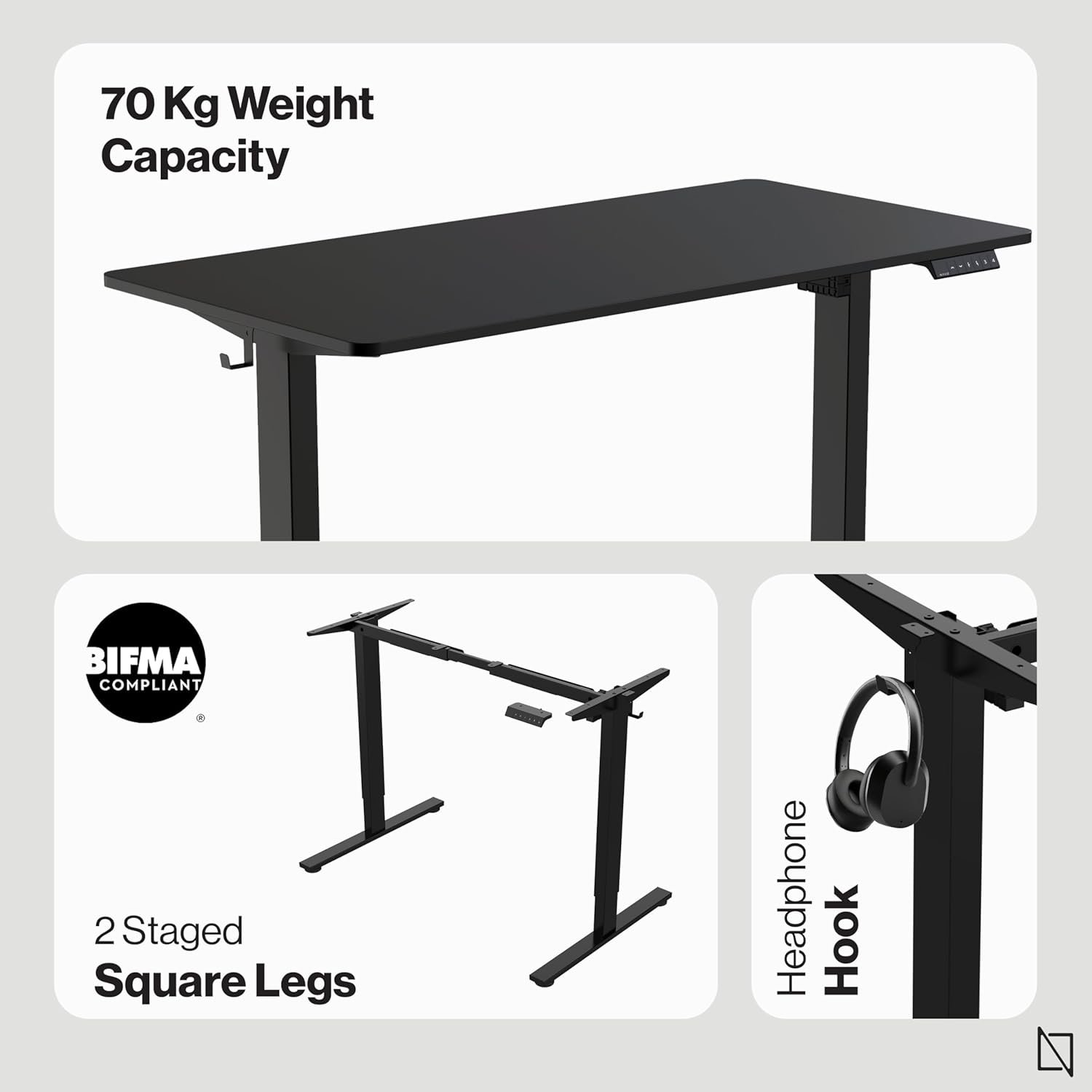  Navodesk LITE, Electric Height Adjustable Standing Desk, Electric Sit-Stand Desk with a Storage Hook for Small Backpacks or Heaphones, Ergonomic Adjustable..