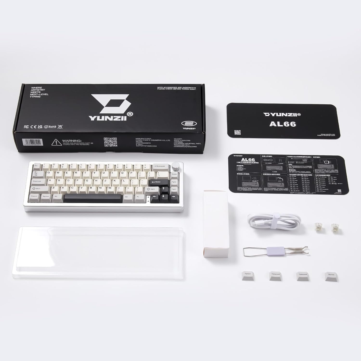  YUNZII AL66 Wireless Mechanical Keyboard,65% Knob Control Aluminum Gaming Keyboard Bluetooth/2.4G/Wired Hot Swappable Pre-lubed Switches, Gasket Mounted RGB...