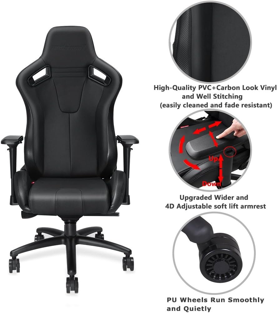  Anda Seat Dark Knight Premium Gaming Chair, Frog seat tray big memory lumbar pillow big memory headrest pillow 65mm casters black aluminum base, carbon pvc | AD12XL-DARK-B-PV/C-B01