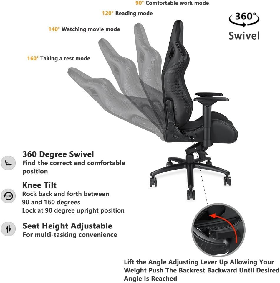  Anda Seat Dark Knight Premium Gaming Chair, Frog seat tray big memory lumbar pillow big memory headrest pillow 65mm casters black aluminum base, carbon pvc | AD12XL-DARK-B-PV/C-B01