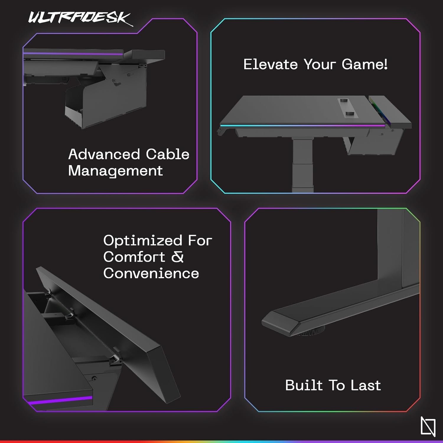  Navodesk APEX ULTRADESK, Electric Standing Desk with RGB Lighting and Cable Mangement, Premium Computer Gaming Desk (Black, 150 x 81 CM)