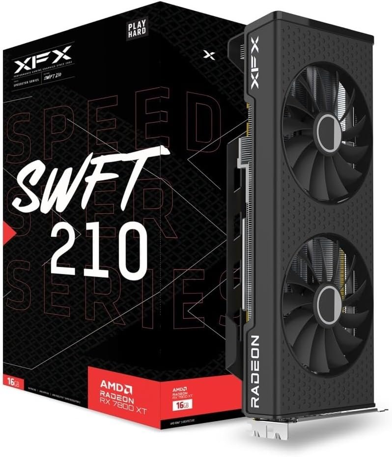  XFX Speedster SWFT210 Radeon RX 7800XT Gaming Graphics Card with 16GB GDDR6 HDMI 3xDP, AMD RDNA 3 RX-78TSWFTFP