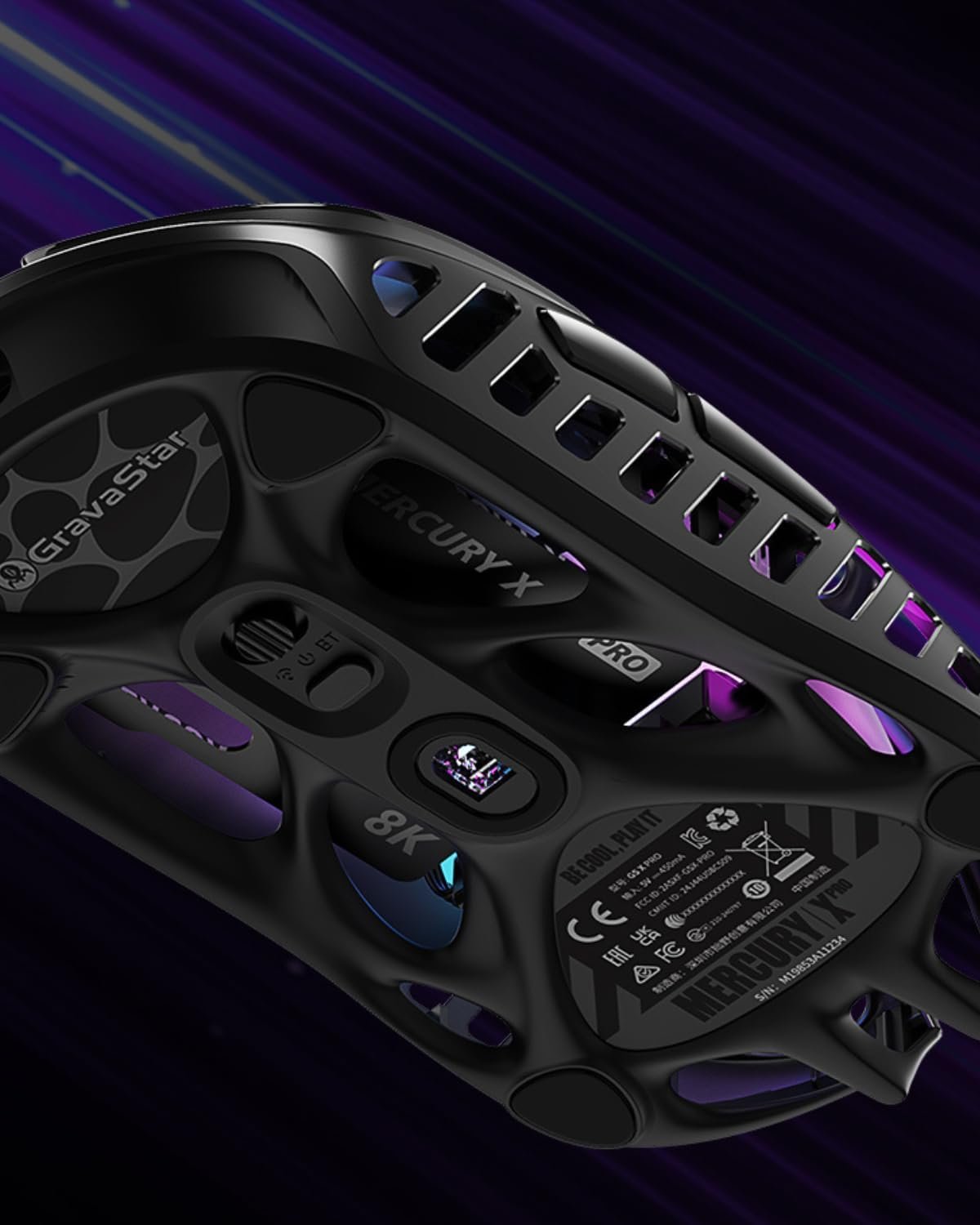 GravaStar Mercury X Pro Wireless Gaming Mouse, Come with 8K Dongle â€“ 32,000 DPI PAW 3950 Sensor, 8,000Hz Polling Rate, Only 49g, Magnesium Alloy Hollow Frame, RGB Lighting, 5 Programmable Buttons