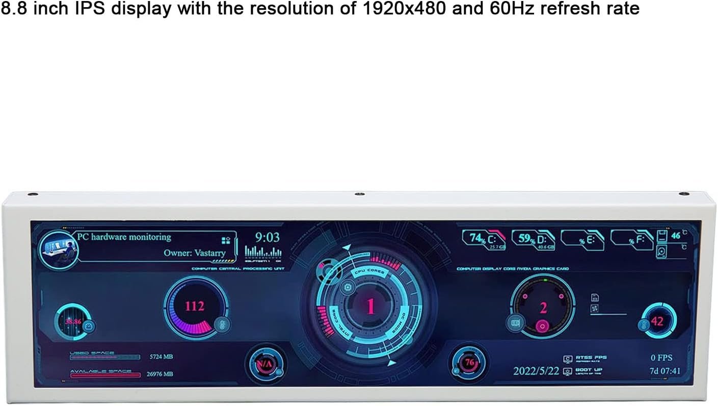 8.8Inch Display Computer Temp Monitor, CPU Hardware External Expansion Display High Resolution Screen Data Monitor for Computer Case PC, PC Sensor Panel...
