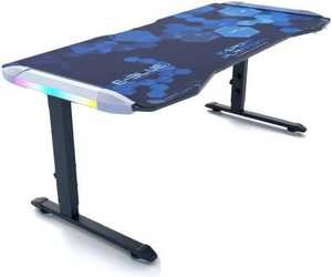 E-Blue Smart RGB Gaming Desk, Supports Maximum 3's x 24" PC Monitor, 3 Adjustable Height Level, Covered by a Large Mouse Pad, Underlead Metal" Power Socket & Cable Tray, Blue 
