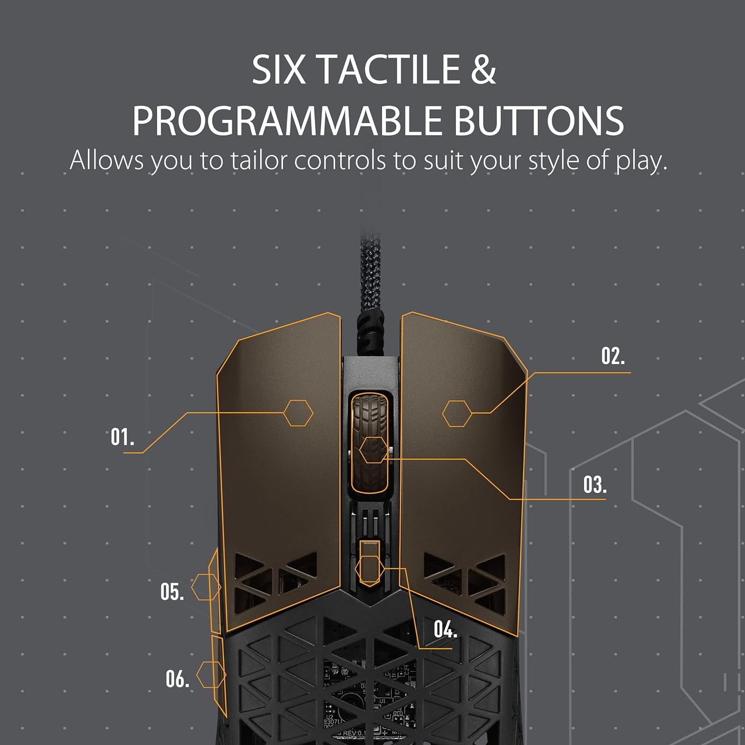 ASUS TUF Gaming M4 Air Wired Gaming Mouse, 16,000 DPI Sensor, 6 Programmable Buttons, Ultralight Air Shell, IPX6 water resistance, ASUS Antibacterial Guard