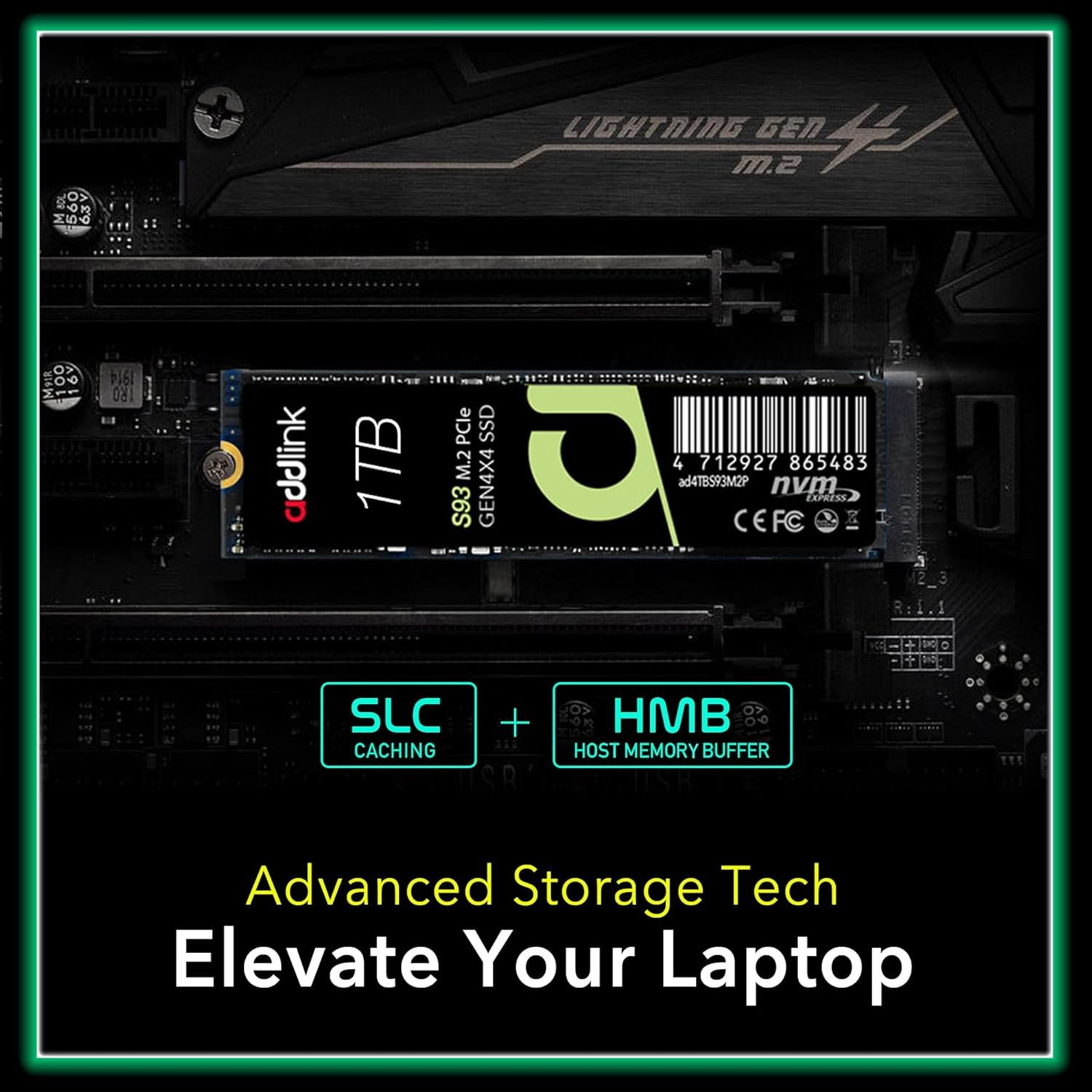 Addlink S93 1TB PCIe 4.0 M.2 Gen 4 Memory Expansion SSD, Up to 7400 MB/s, Internal Solid State Drive with HMB Technology for Laptop, Gaming and Creators