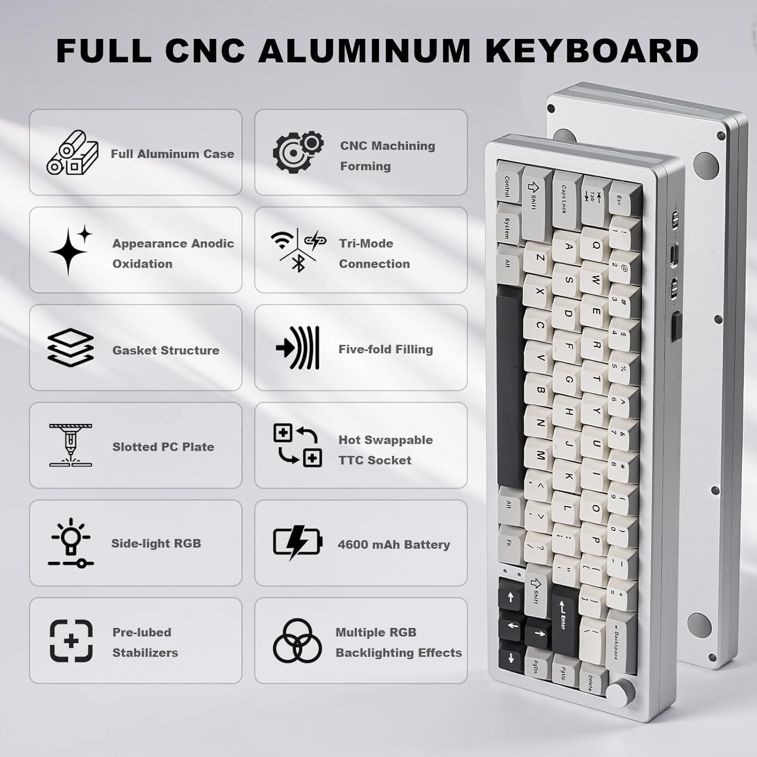  YUNZII AL66 Wireless Mechanical Keyboard,65% Knob Control Aluminum Gaming Keyboard Bluetooth/2.4G/Wired Hot Swappable Pre-lubed Switches, Gasket Mounted RGB...