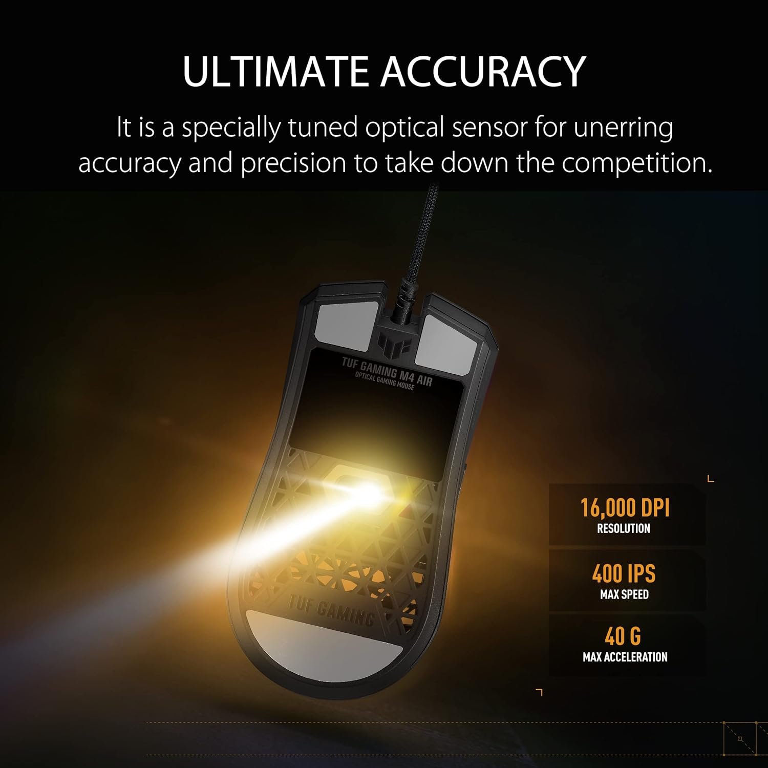 ASUS TUF Gaming M4 Air Wired Gaming Mouse, 16,000 DPI Sensor, 6 Programmable Buttons, Ultralight Air Shell, IPX6 water resistance, ASUS Antibacterial Guard