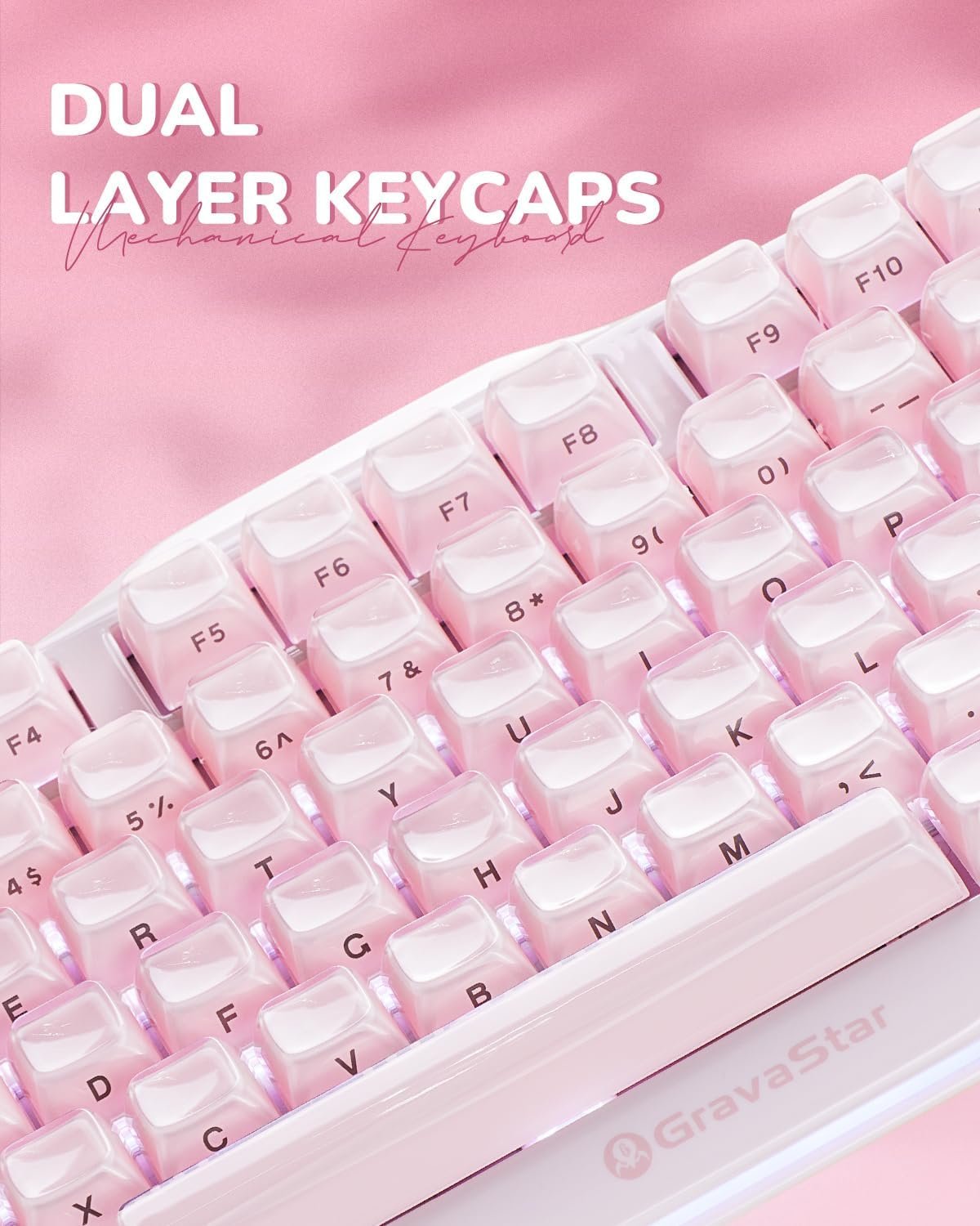 GravaStar Mercury K1 75% Pink Wireless Keyboard, Aluminum Alloy Exoskeleton Design Mechanical Gaming Keyboard, Gasket Hot-Swap Socket, Linear Switches, RGB