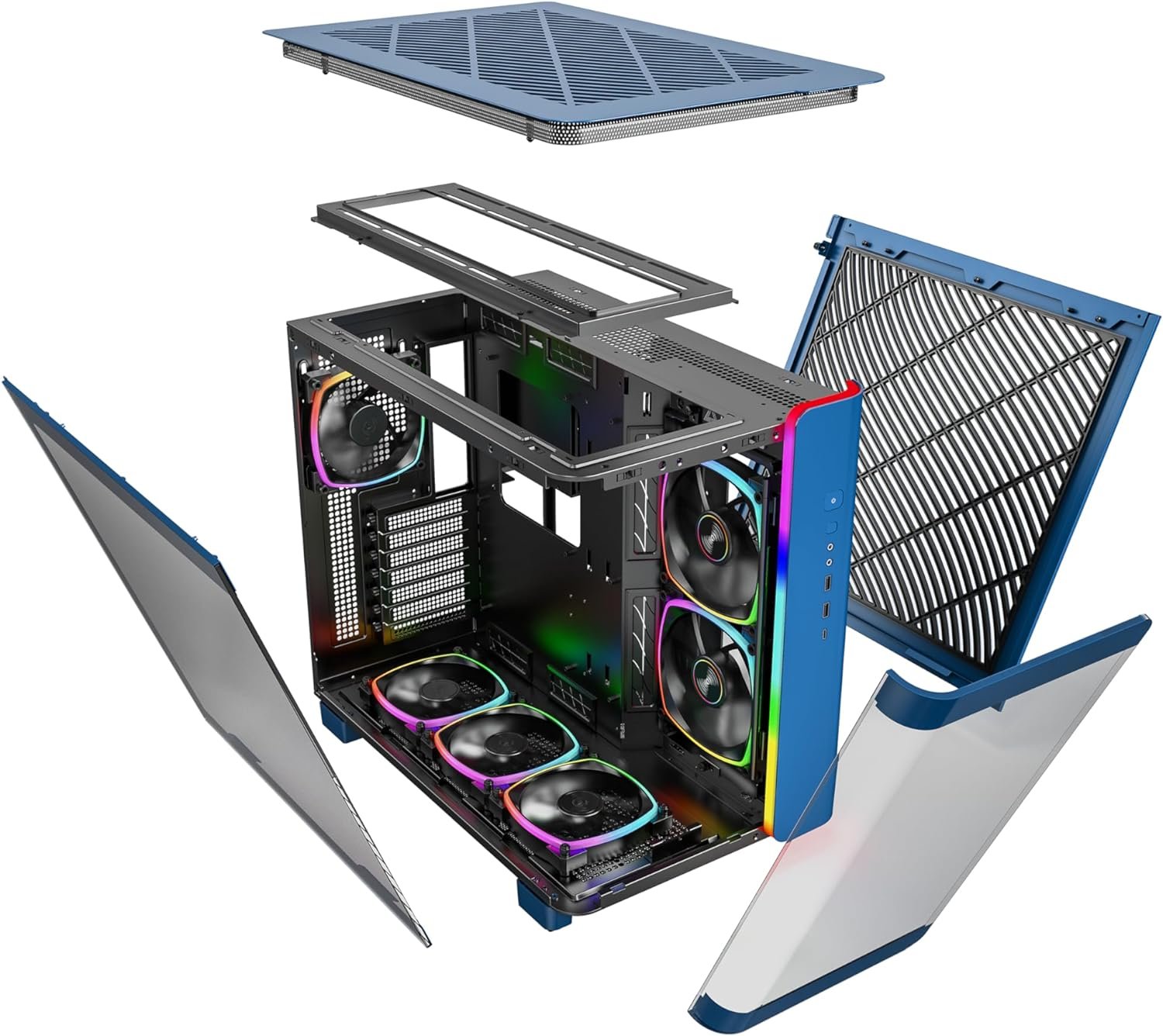 MONTECH, KING 95 Dual-Chamber ATX Mid-Tower PC Gaming Case, High-Airflow, Toolless Panels, Sturdy Curved Tempered Glass Front and Side Panel, ARGB Lighting, Prussian Blue