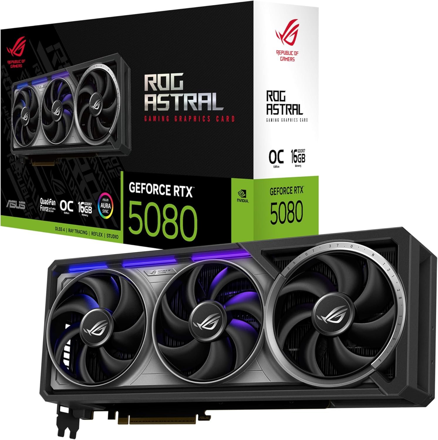  ASUS ROG Astral GeForce RTXâ„¢ 5080 OC Edition Gaming Graphics Card (PCIeÂ® 5.0, 16GB GDDR7, HDMIÂ®/DP 2.1, 3.8-Slot, 4-Fan Design, Axial-tech Fans, Patented...