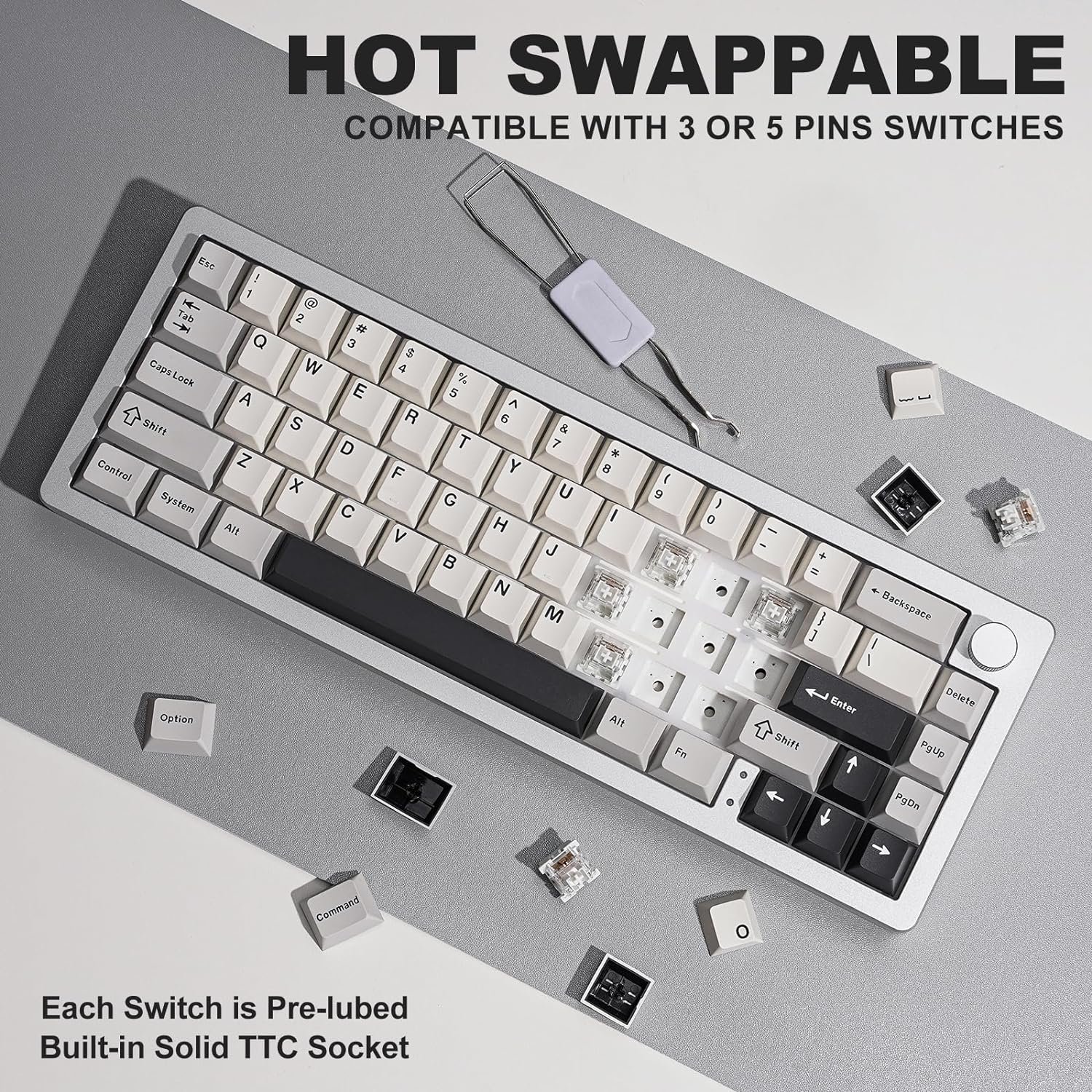  YUNZII AL66 Wireless Mechanical Keyboard,65% Knob Control Aluminum Gaming Keyboard Bluetooth/2.4G/Wired Hot Swappable Pre-lubed Switches, Gasket Mounted RGB...