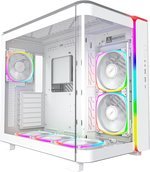 MONTECH, KING 95 PRO Dual-Chamber ATX Mid-Tower PC Gaming Case, High-Airflow, Toolless Panels, Sturdy Curved Tempered Glass Front, Six ARGB PWM Fan Pre-installed with Fan Hub, White