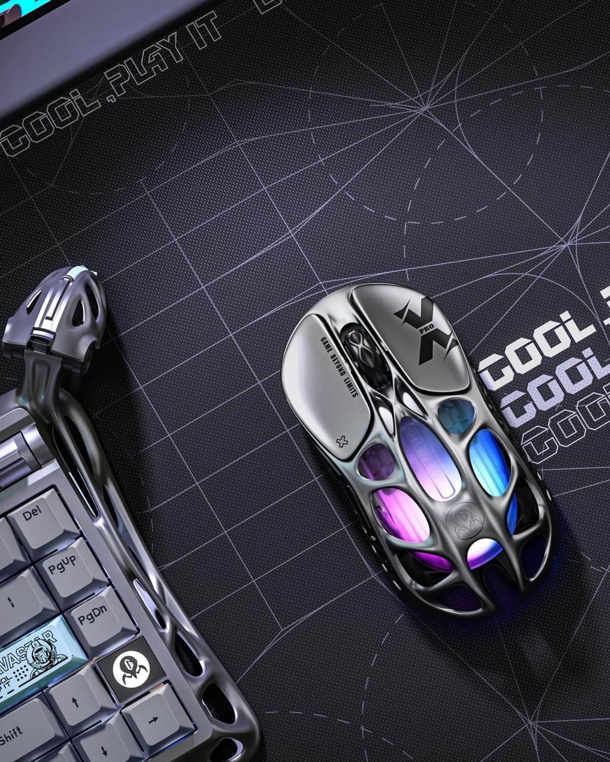  GravaStar Mercury X Pro Wireless Gaming Mouse â€“ 32,000 DPI PAW 3950 Sensor, 8,000Hz Polling Rate, Only 49g, Magnesium Alloy Hollow Frame, RGB Lighting, 5
