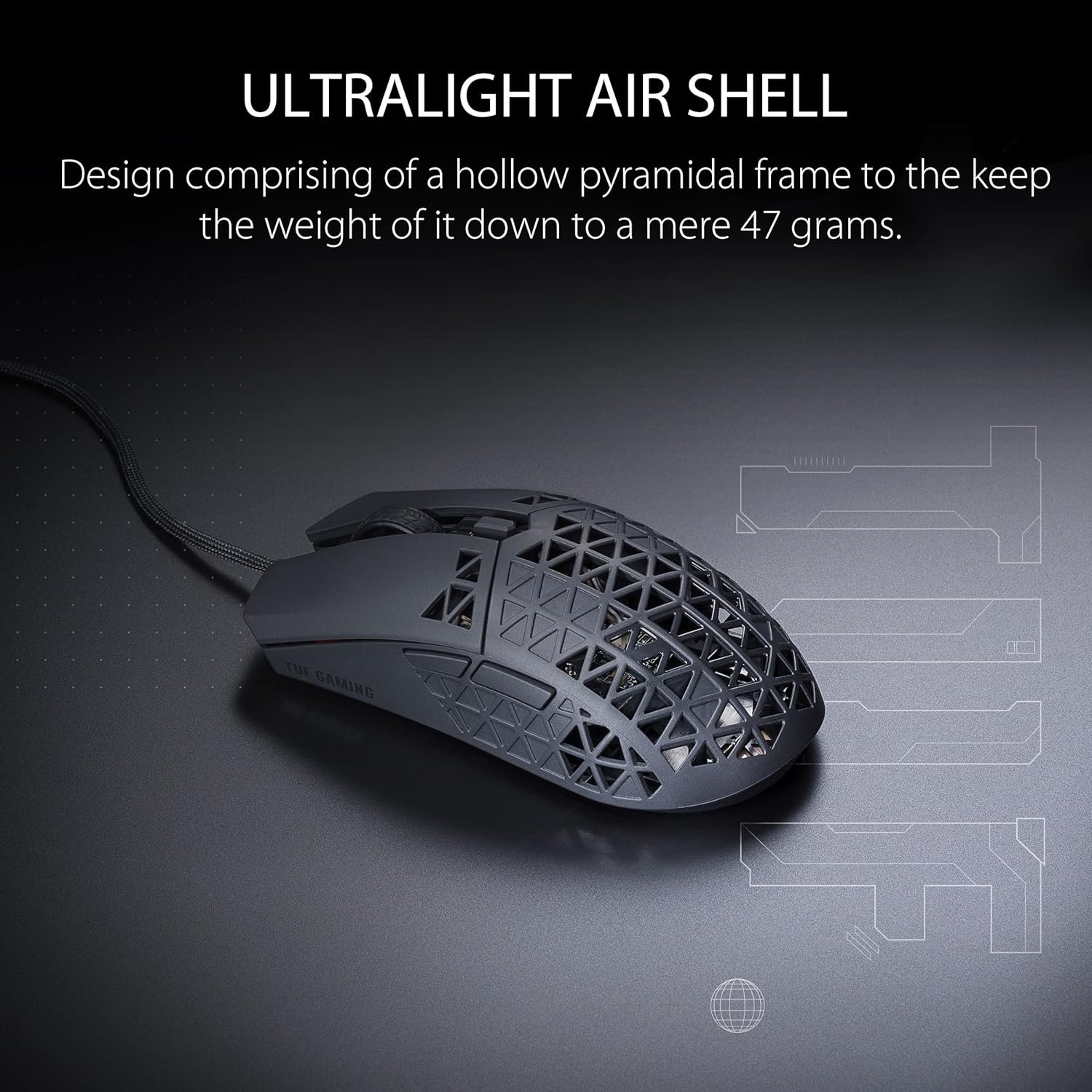 ASUS TUF Gaming M4 Air Wired Gaming Mouse, 16,000 DPI Sensor, 6 Programmable Buttons, Ultralight Air Shell, IPX6 water resistance, ASUS Antibacterial Guard