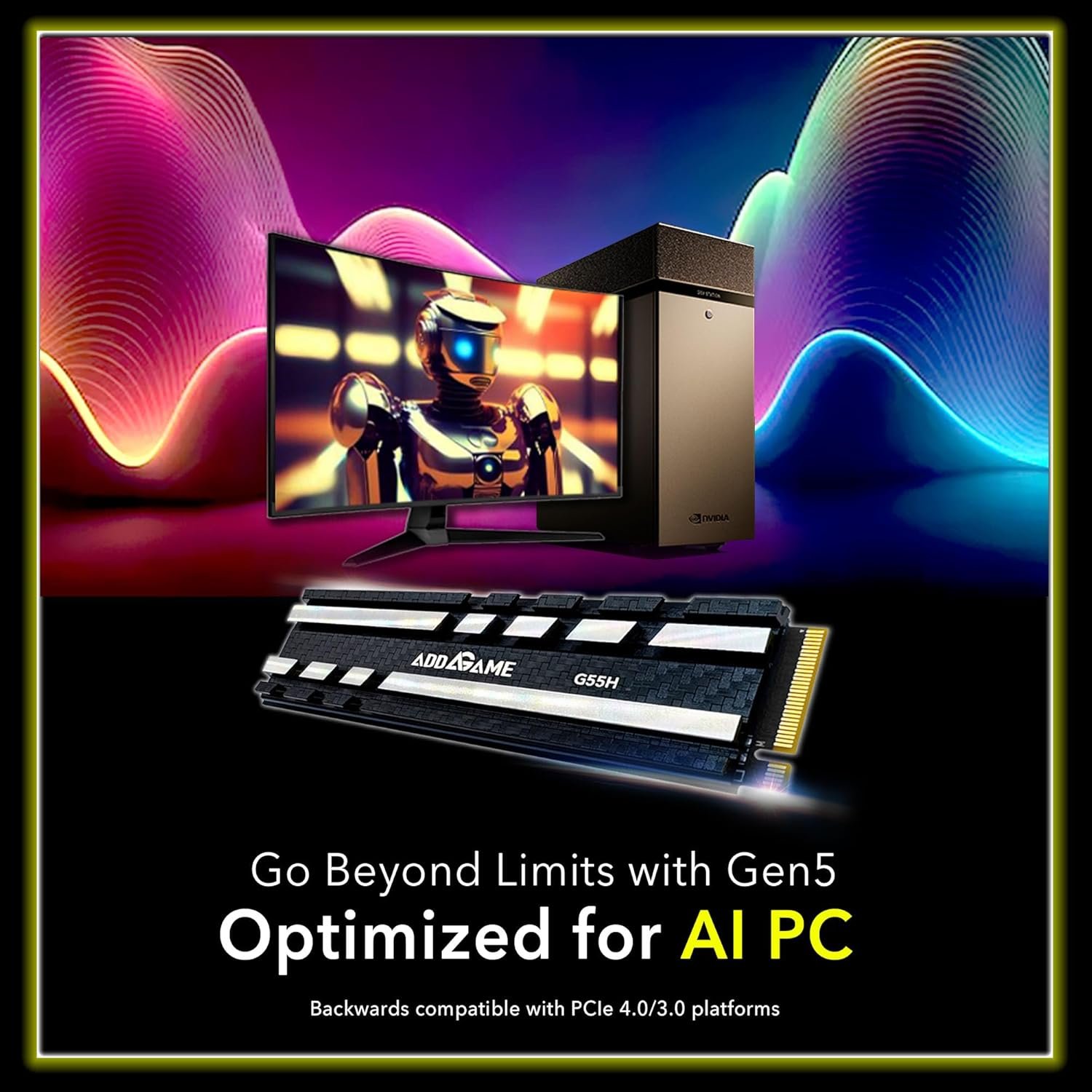  Addlink G55H 1TB PCIe Gen5 NVMe M.2 SSD with Heatsink - Up to 10,200 MB/s - Game Ready - Internal Solid State Drive - Compatible with PCs and PS5 (ad1TBG55HM2P)