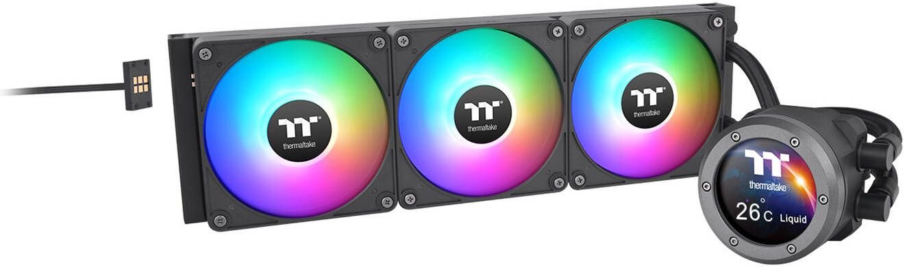 Thermaltake TH360 V2 Ultra EX ARGB Sync All-In-One Liquid Cooler, 2.1" TFT-LCD Display, 360mm Radiator Size, 2000 RPM Fan Speed, 68 CFM Fan Airflow, Copper Water Block, Black | CL-W415-PL12SW-A