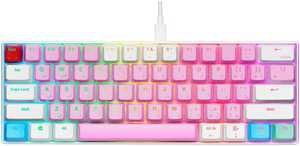 GamerTek GK60 Mini Pro Mechanical Gaming Keyboard, 61 Keys ANSI, English + Arabic Dual Layout, NKRO Full Anti Ghosting, RGB With 18 Effects, Detachable Cable, Cotton Candy Pink | GK60 Mini Pro