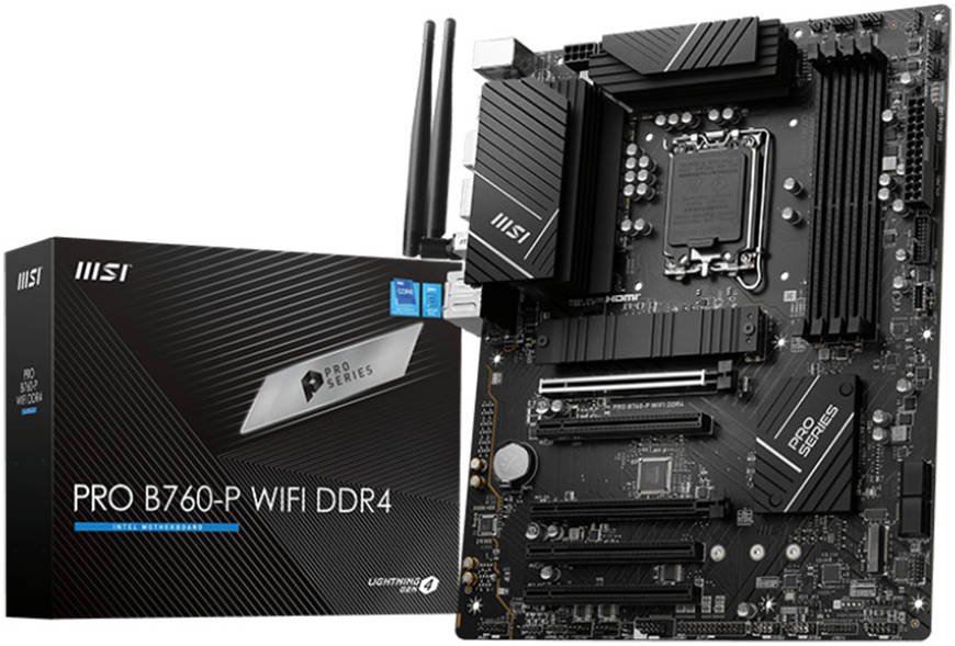  MSI PRO B760-P WIFI DDR4 LGA 1700 ATX Motherboard, Intel B760 Chipset, 4x DDR4 RAM, Wi-Fi 6E | 2.5 GbE | Bluetooth 5.3, 2 x M.2 PCIe, 5 x PCIe 3.0 & 4.0, 1x HDMI, 1x DP, USB 2.0, 3.2 | 911-7D98-001