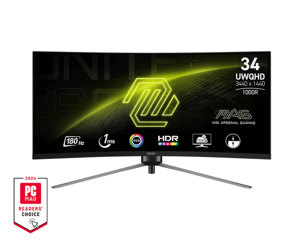 MSI MAG 345CQR - 9S6-3DD14H-006 | Curved Gaming Monitor, 34" UWQHD 180Hz, 1 ms, 1 x Display Port, 2 x HDMI, Black Color