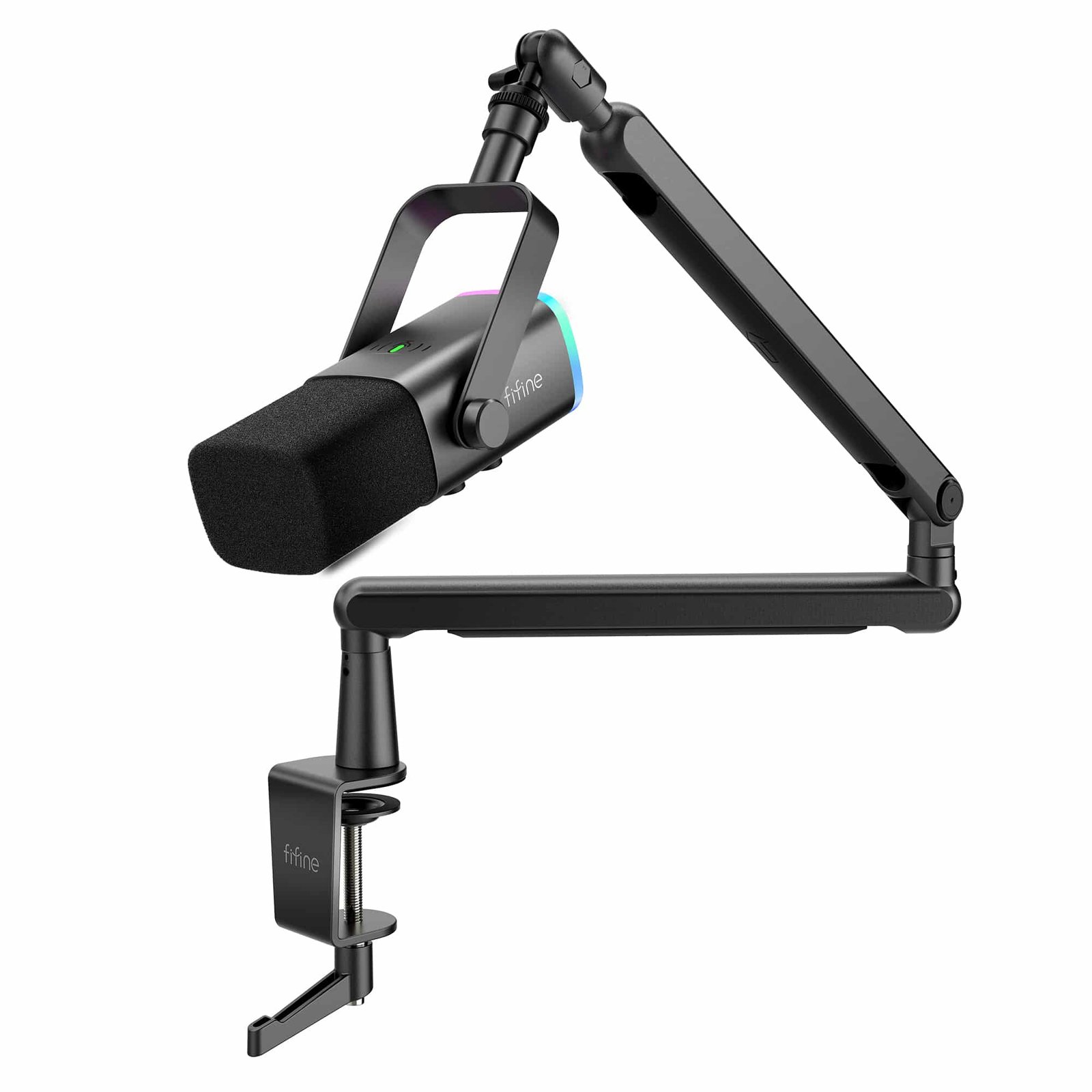 TAM8 AmpliGame XLR/USB Dynamic Microphone With BM88 LOW-PROFILE MICROPHONE ARM STAND for Podcast Recording, PC Computer Gaming with RGB Light, Mute Button, Headphones Jack