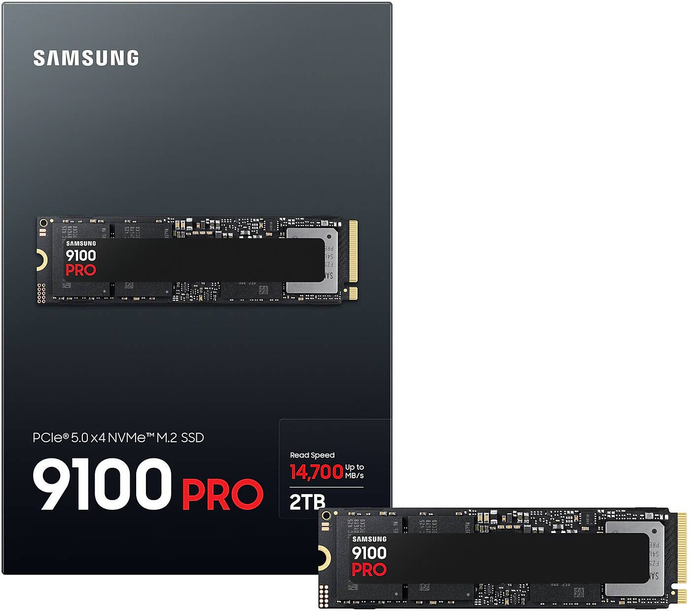SAMSUNG 9100 PRO PCIe 5.0 NVMe M.2 Internal SSD, 2TB Capacity, V-NAND TLC Type, Up to 14,700 MB/s Sequential Read & Up to 13,400 MB/s Sequential Write, TRIM & SMART Support | MZ-VAP2T0BW