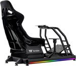 Thermaltake GR500 Racing Simulator Cockpit with Triple Racing Monitor Stand, Up to 120kg Weight Capacity, 32" to 55" Screen Sizes, Triple Support 32" Monitor | GSC-R50-CPASBB-01 / GEA-RMS-TMSBLK-01