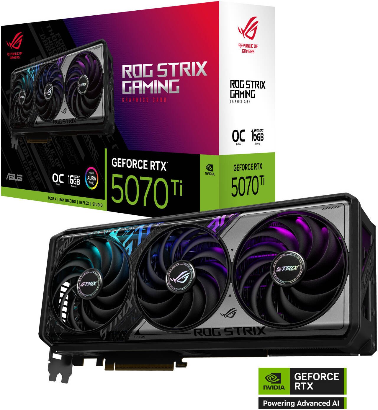 ASUS ROG Strix GeForce RTX 5070 Ti OC Edition Graphics Card, 16GB GDDR7 256-Bit Memory, 2602 MHz Boost Clock, 8960 CUDA Cores, 28 Gbps Memory Speed, PCI Express 5.0 | 90YV0M90-M0NA00
