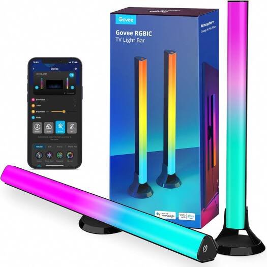 Govee RGBIC TV Light Bars for 45-70 inch TVs, 38cm Length, 30 Lamp Beads, Wider Light Effect, 8 Dynamic Music Modes, 2.4GHz Wi-Fi + Bluetooth Connectivity, Black | H6046