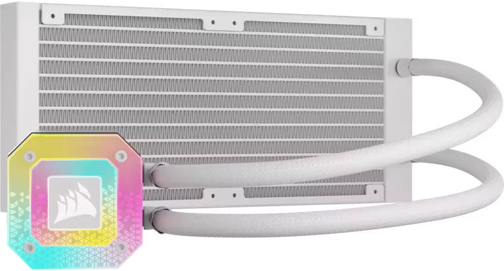 Corsair iCUE H100i Elite Capellix XT Liquid CPU Cooler, 240mm Radiator, Copper Cold Plate Material, Aluminum Radiator, 2400 RPM Fan Speed, 120mm Fan Size, White | CW-9060072-WW