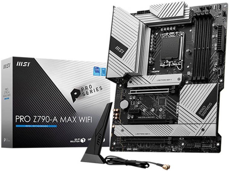 MSI PRO Z790-A MAX WIFI LGA 1700 ATX Motherboard, Intel Z790 Chipset, 4x DDR5 UDIMM 192GB Max Capacity, Wi-Fi 7 / BT v5.4, 4x M.2, 3x PCI-E x16, 1x HDMI, USB 3.2 Gen2 Type-C | 911-7E07-014