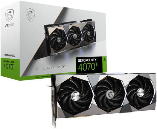 MSI GeForce RTX 4070 Ti SUPRIM X Graphics Card, 12GB GDDR6X 192-bit Memory, 2775 MHz Core Clock, 21 Gbps Memory Speed, 7680 CUDA Cores, PCI Exp Gen 4, Display Port x 3 (v1.4a), HDMI x 1 | 912-V513-015