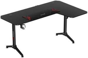 Gamax HY-R L-Shaped Gaming Table with Mousepad, Headphone Hook, Cup Holder, And Cable Management, 1.2mm Thick Steel, P2 Carbon Fiber Grain, 160x100x75cm Size | HY-R
